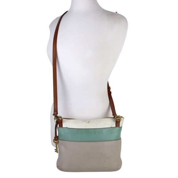 FOSSIL GRAY BLUE WHITE GENUINE LEATHER CROSSBODY ORGANIZER SHOULDER BAG PURSE - Picture 3 of 16